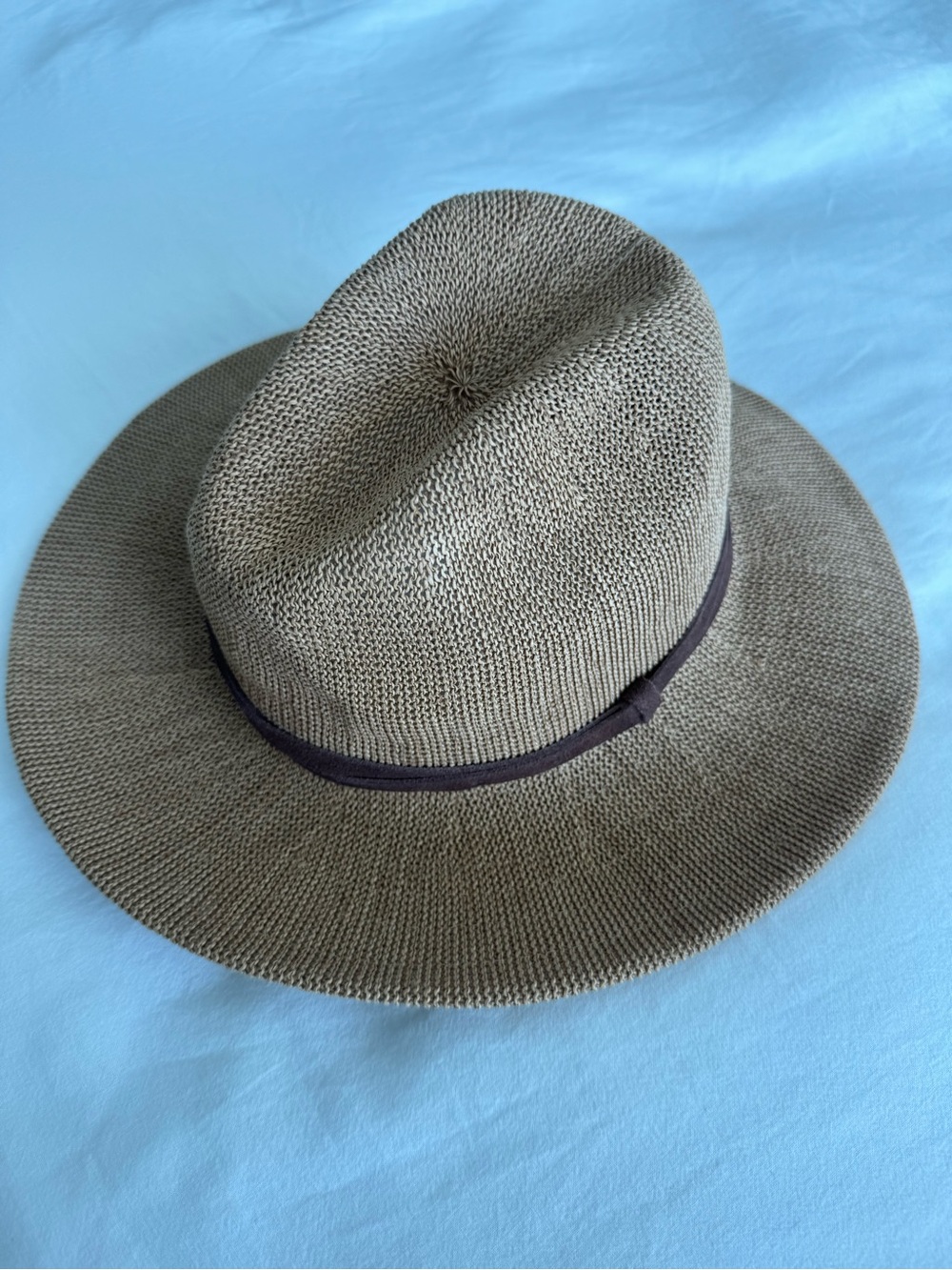 Tan Knit Fedora Hat with Suede Band